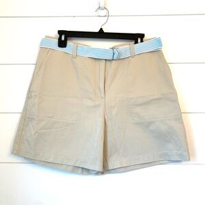 NWT JONES NEW YORK Tan Shorts with aqua striped Belt (size 12)
